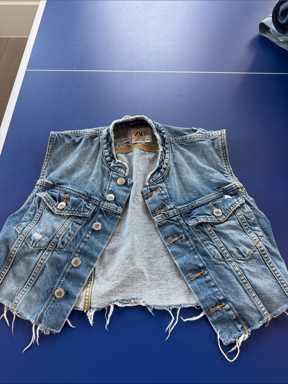 Zara Light Blue Distressed Denim Vest size S never worn
